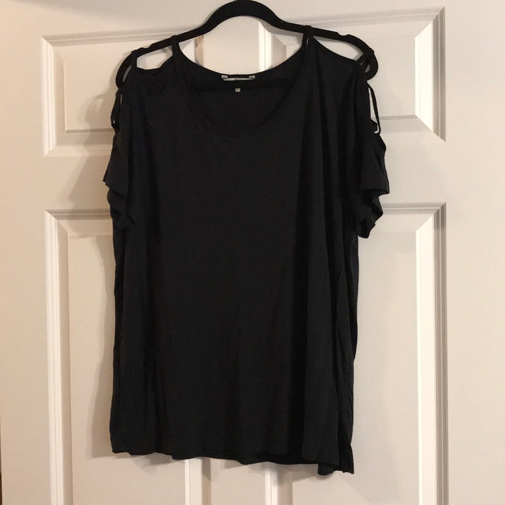 BKE Black top with cross cross sleeve cut out